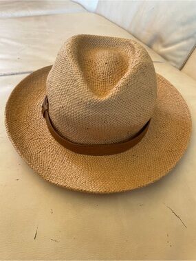 Banana Republic Natural Straw Panama Hat with Brown Leather Band